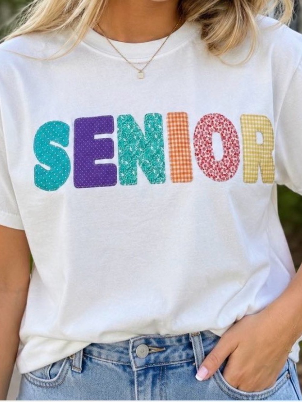 White SENIOR tshirt Multicolor Applique Custom Design yours All sizes available